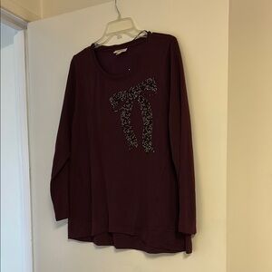Burgundy Long Sleeve Top with Sequin Bow